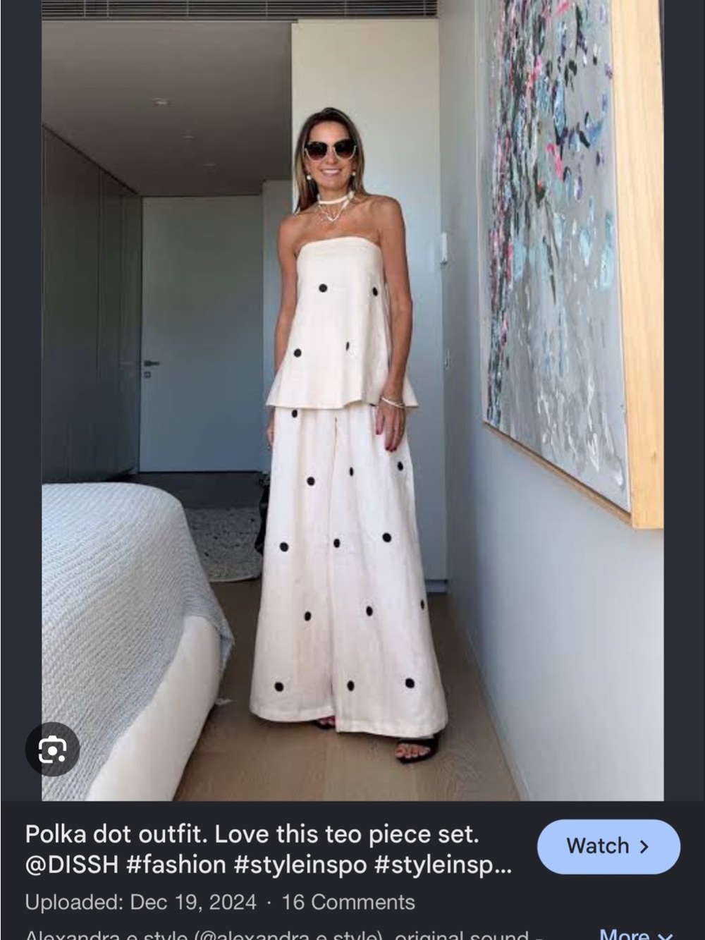 Dissh Strapless Cream Polka Dot set pants and top